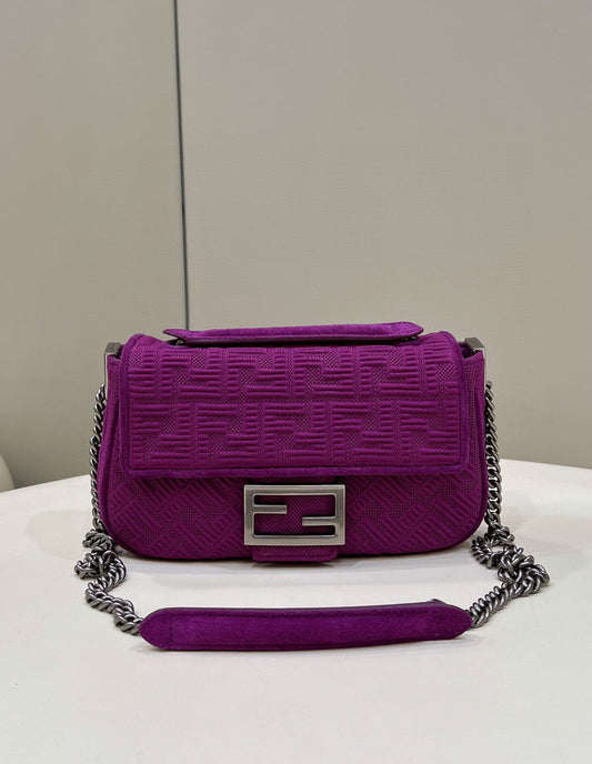 FI Baguette Chain Midi Purple FF Fabric Bag For Woman 14.5cm/6in 8BR793AHW5F1GEH