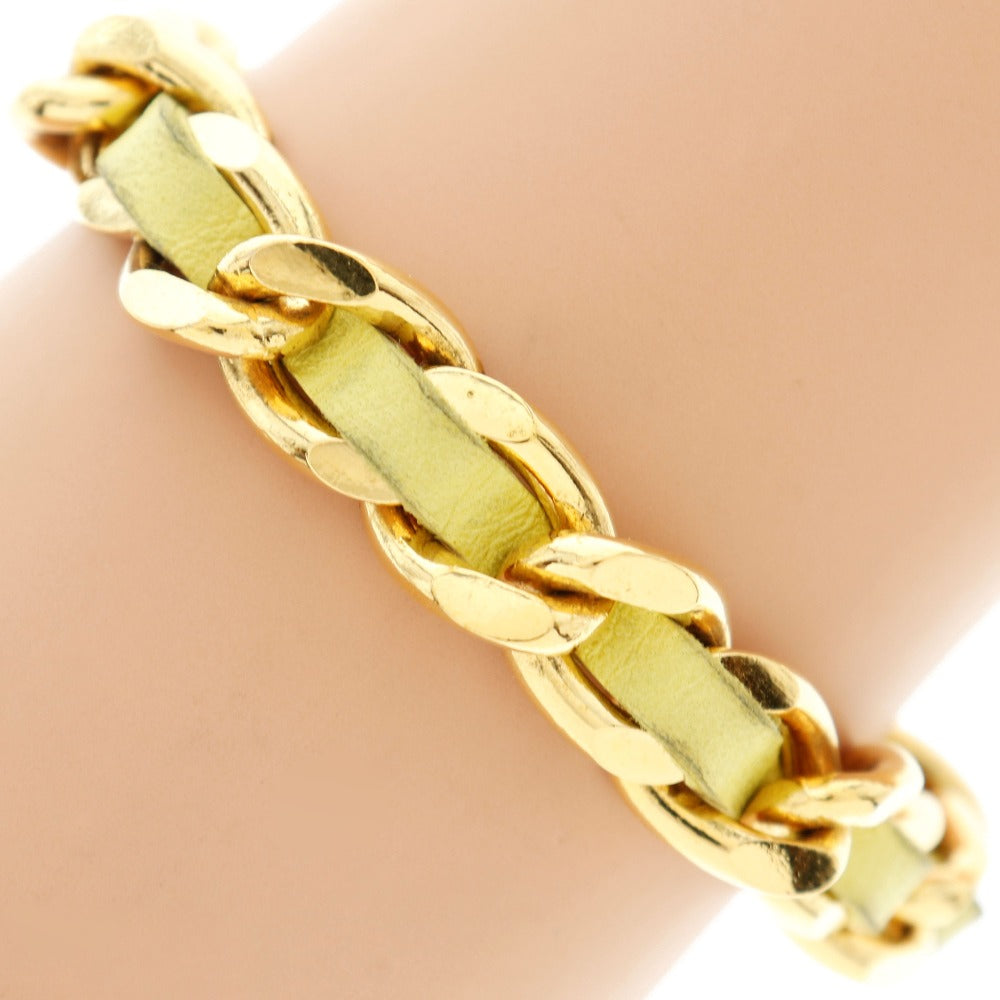 【Suale  OFF】Chanel CHANEL Bracelet G   Leather Gold/Yellow 26  46.4g  【Supersale】