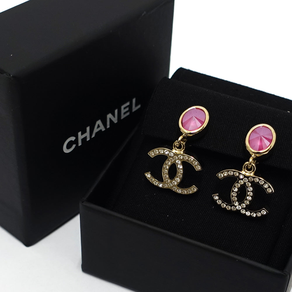 CHANEL Chanel Coco Stone Pink Earring Rhinestone Strass GD G  B20C Accessoires Small