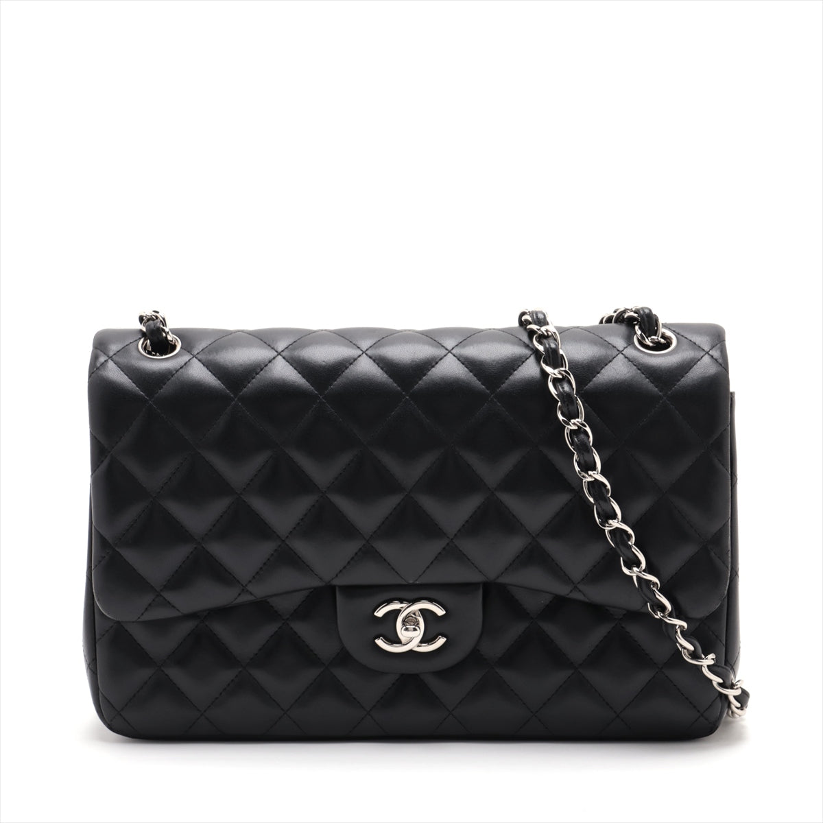 CHANEL DECAMATRASSÉ 30 RAGE Lambskinkin DOBLE FLAP Double Chain Bag Black Silver G  19th A58600