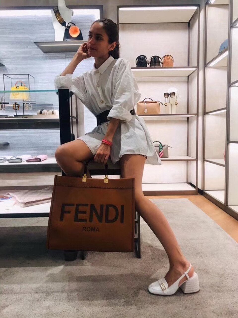 Fendi Sunshine Large Tote Bag Brown