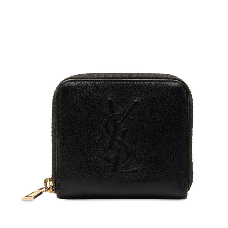 Saint Laurent Logo Double Fold Wallet Roundfooner Compact Wallet Black Leather  Saint Laurent  Folded Wallet