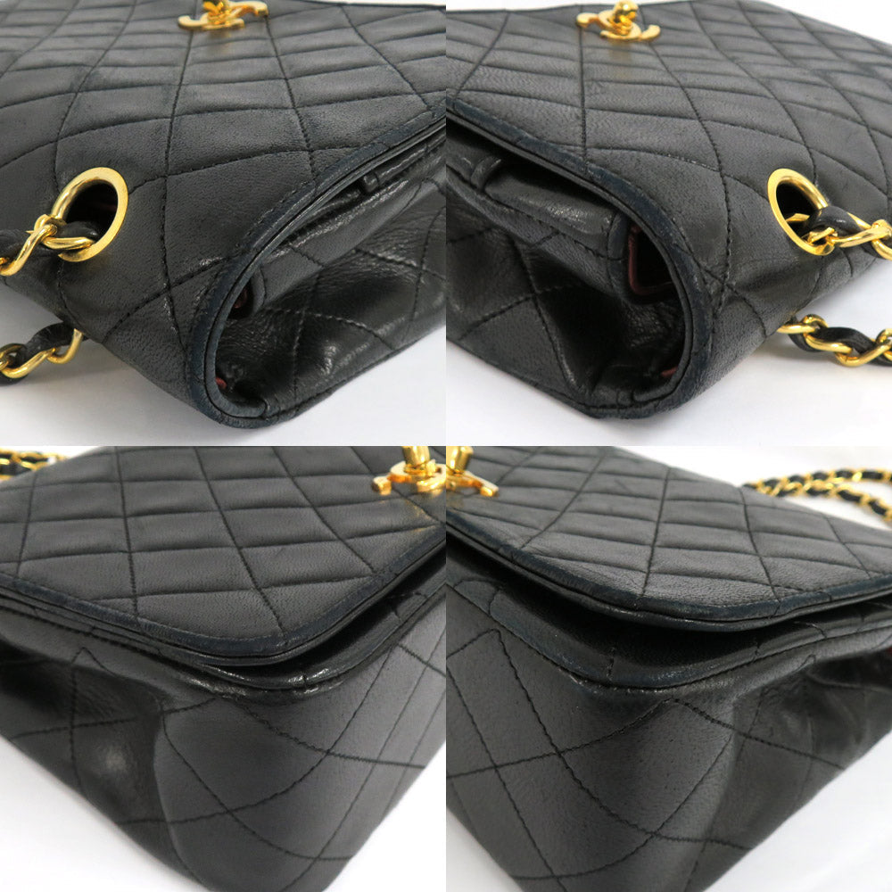 CHANEL Chanel Matrasse Full Flap Double Chain Shoulder Bag  Black G  1st Vintage Coco Leather