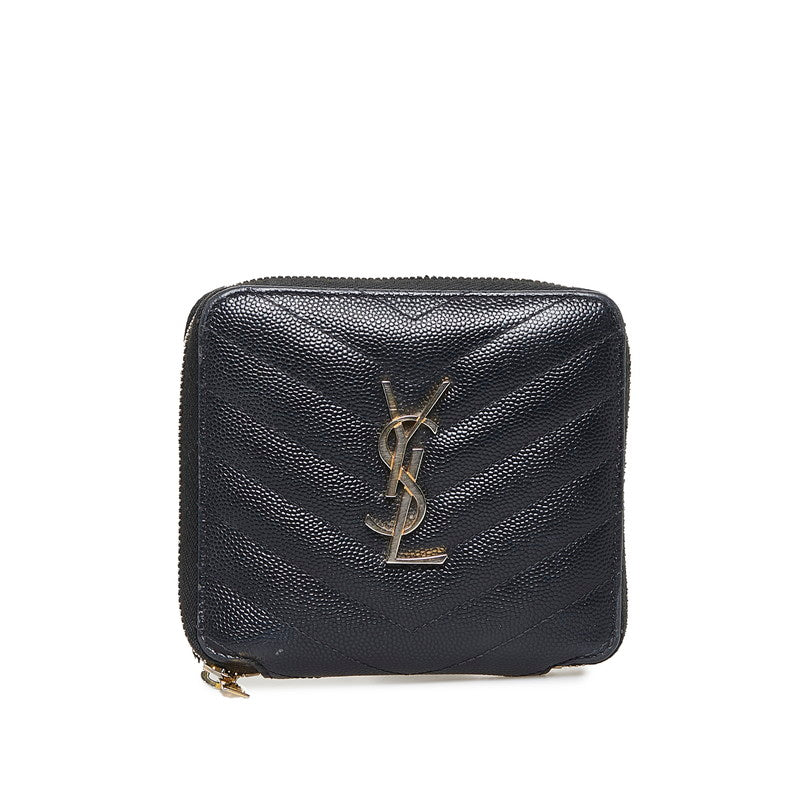 Saint Laurent Zip Wallet in Grained Calf Leather Black