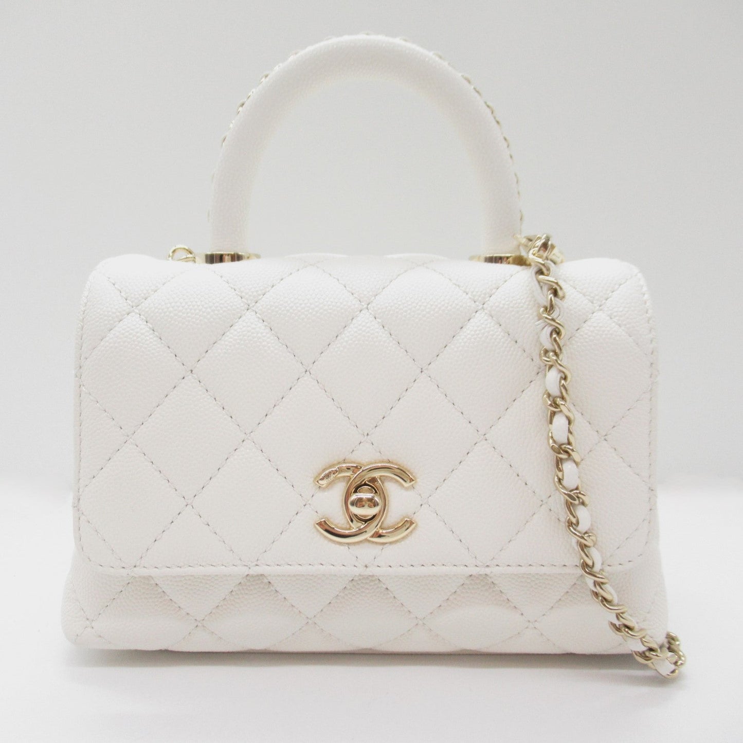 Chanel Coco Handle Matrasse 2w Shoulder Bag 2way Shoulder Bag Caviar S  White AS2215