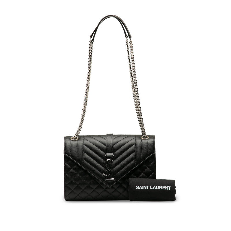 Saint Laurent Envelope Medium Chain Shoulder Bag 600185 Black Leather