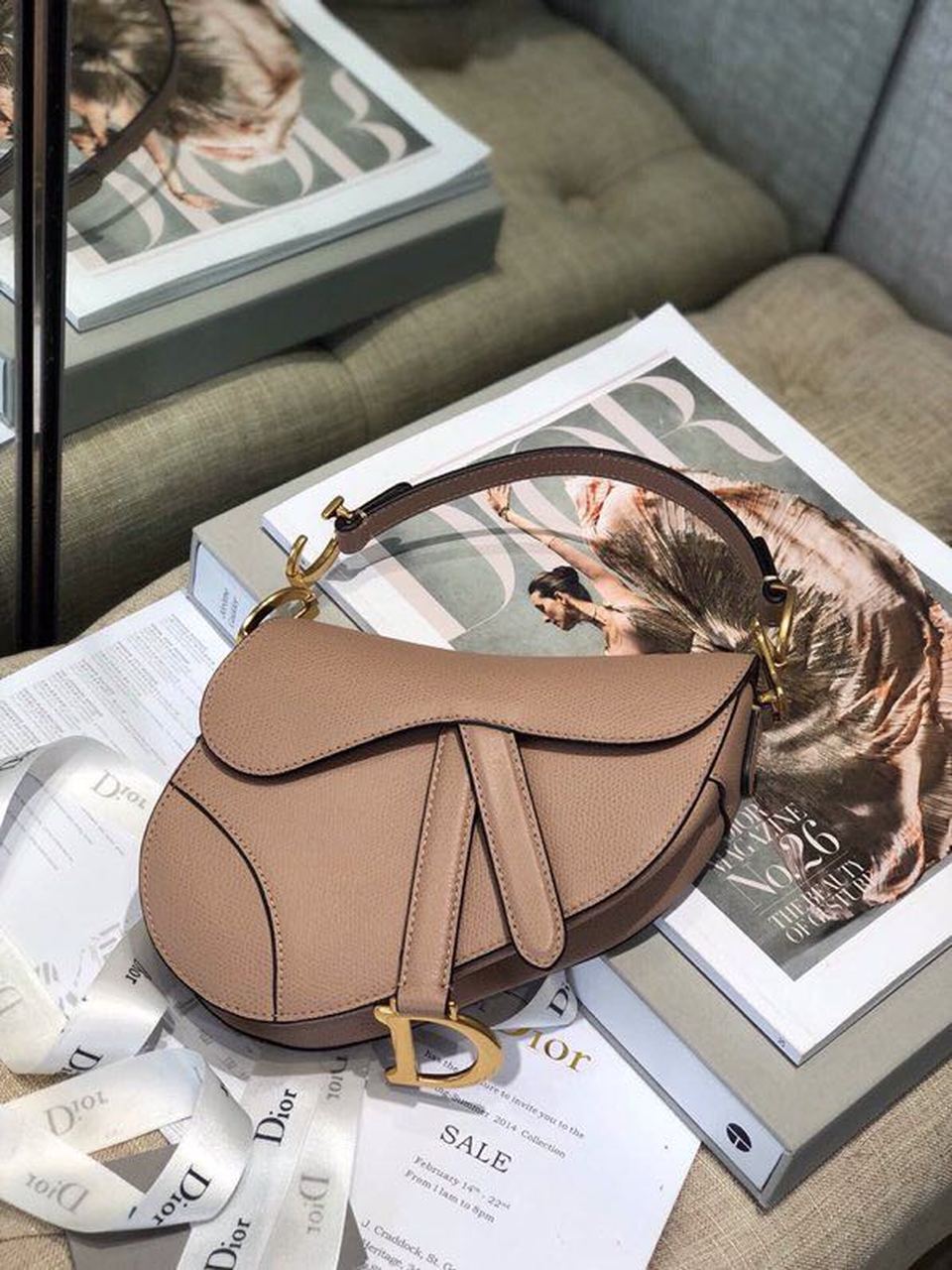 Christian Dior Warm Taupe Grained Saddle Bag Gold Toned Hardware