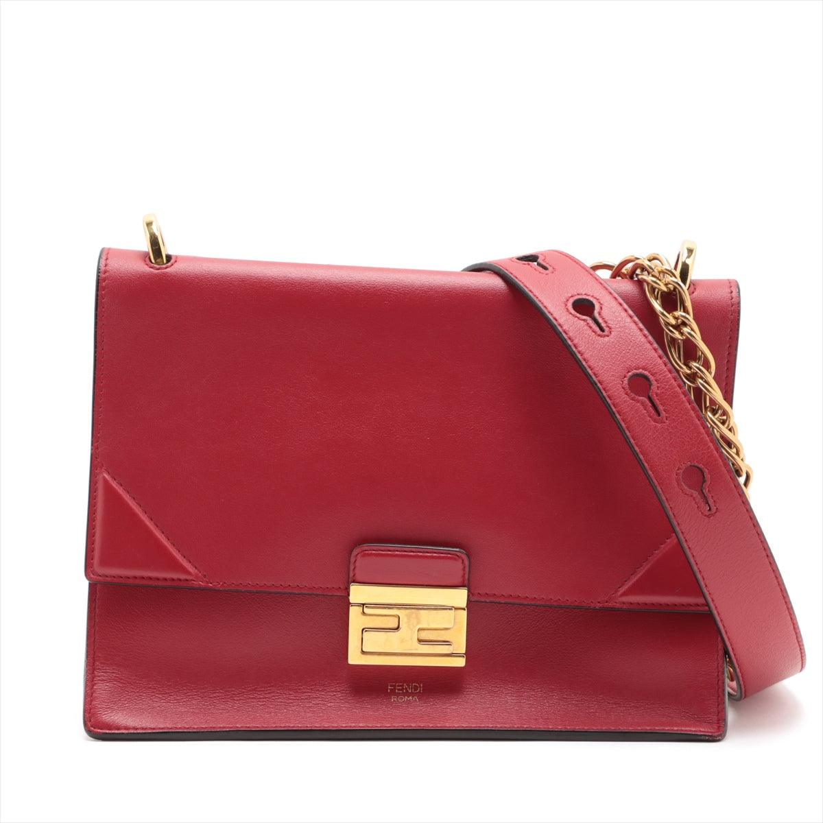 Fendi Canyon Leather Shoulder Bag Red 8BT313