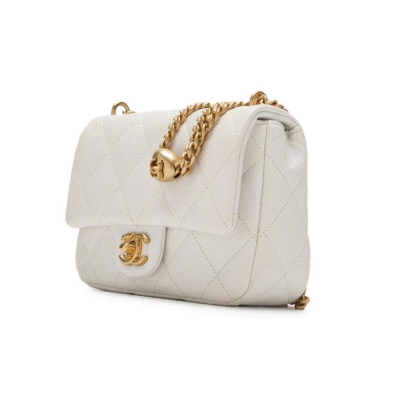 CHANEL 【CHANEL】MINI TRASSE Turnlock Chain Shoulder Caviar S White  Shoulder Bag Mini Shoulder Bag  Bag Hybrid 【 Ship】