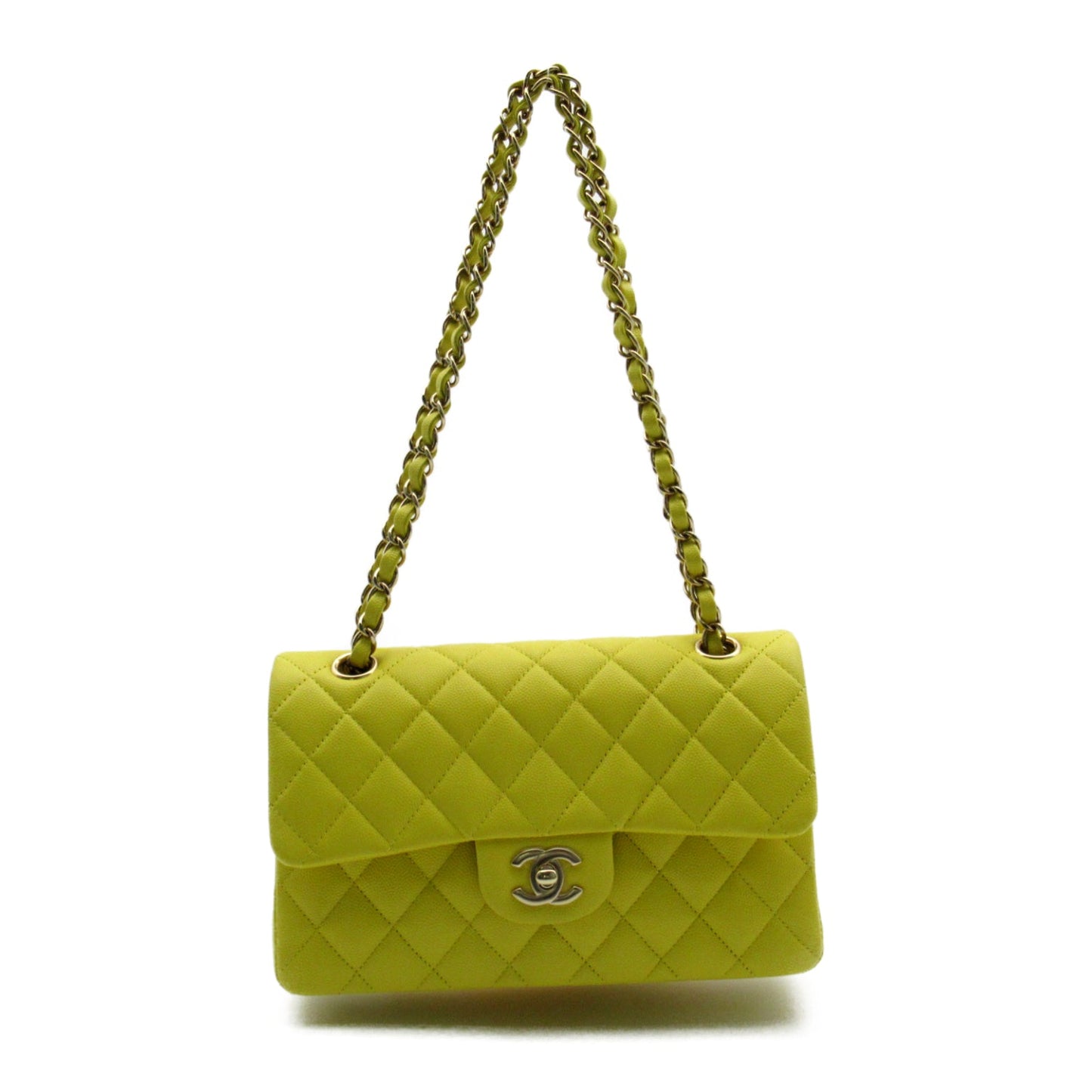 Chanel Double Flap Chain Shoulder Bag Double Flat Chain Shoulder Bag Caviar S (Green )  Yellow  ()