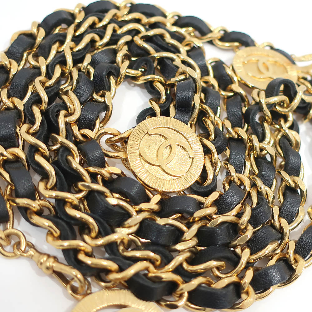 CHANEL 3  Chain Belt CC Mark Coin  Accessories Vintage 1984 approximately 930 cm approximately 207.0 g Black/Gen GP Gold  Women  Dress  Only