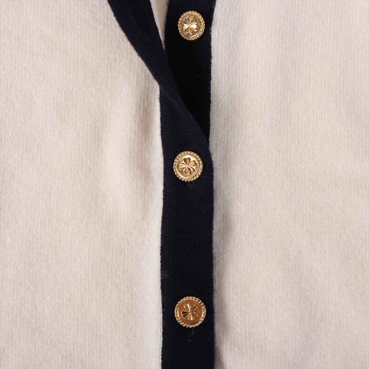 Chanel Cashmere Cardigan 3  Ivory X Navy Clover Button