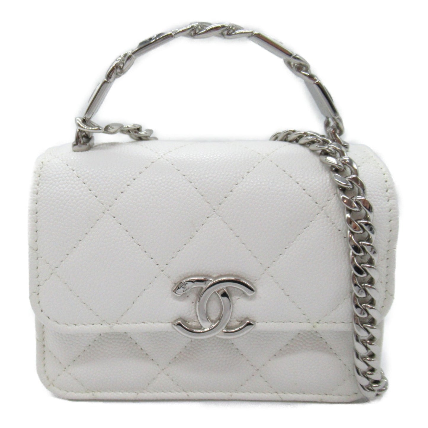 CHANEL Mini Chain Sder Bag Shoulder Bag Cabia S  White  AP2758