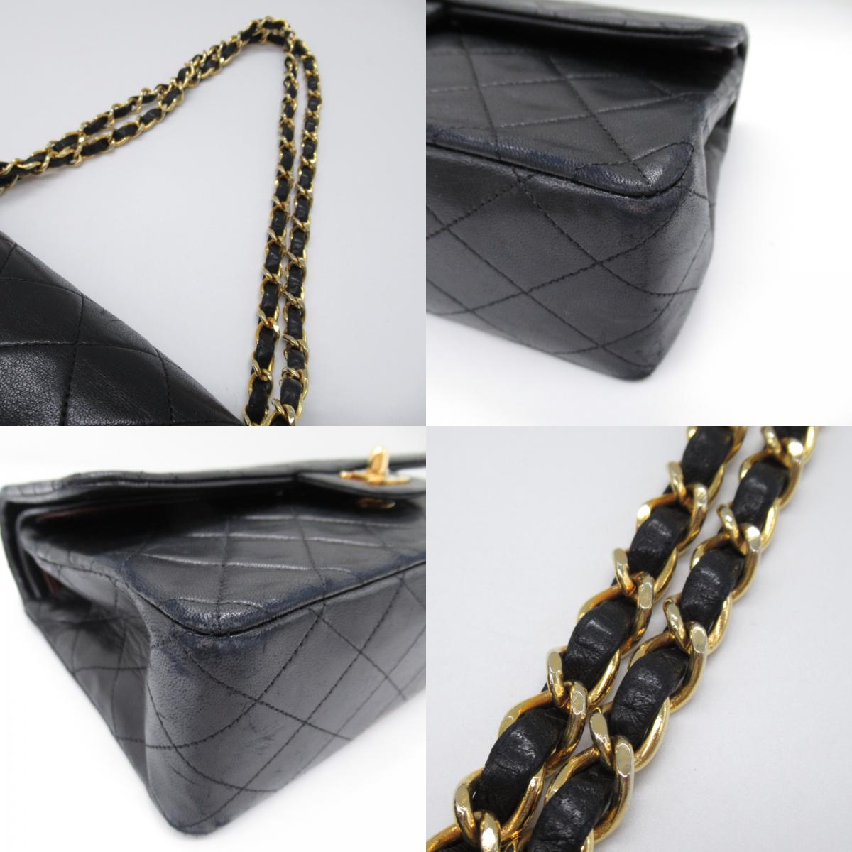 Chanel Double Flap Chain Shoulder Shoulder Bag  Black A01112