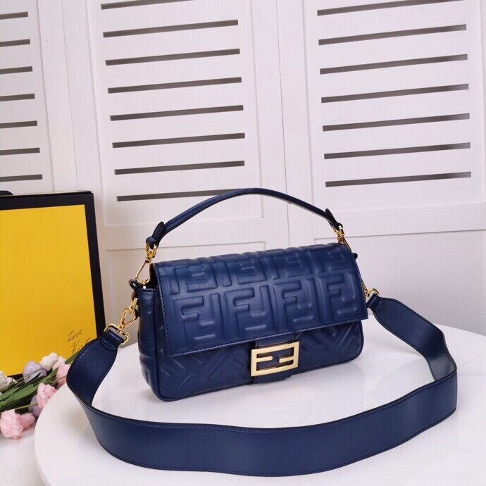 Fendi Baguette Chain Midi Medium Dark Blue Bag For Woman 26cm/10in