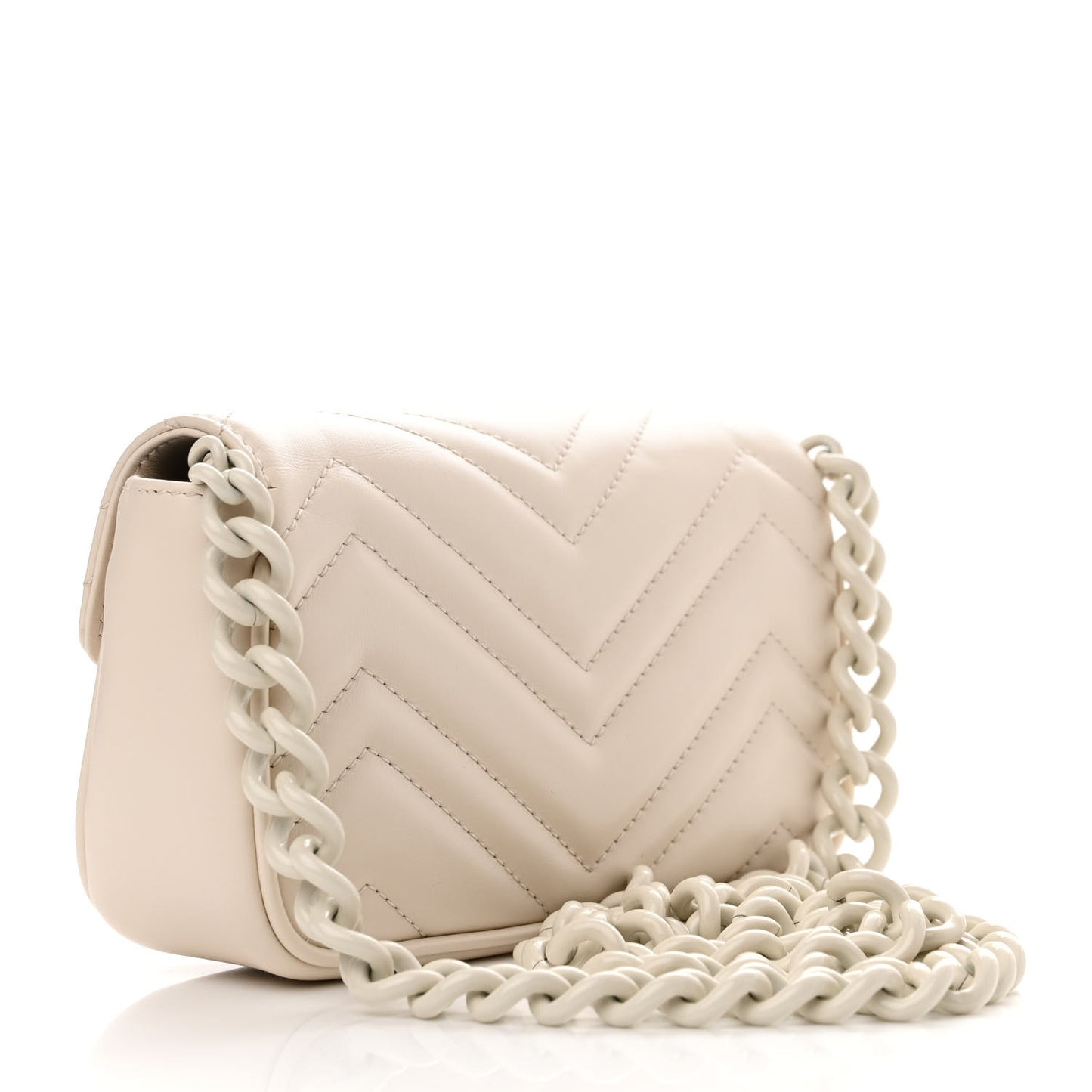 Gucci  Calfskin Matelasse Monochrome GG Marmont Chain Belt Bag Mystic White