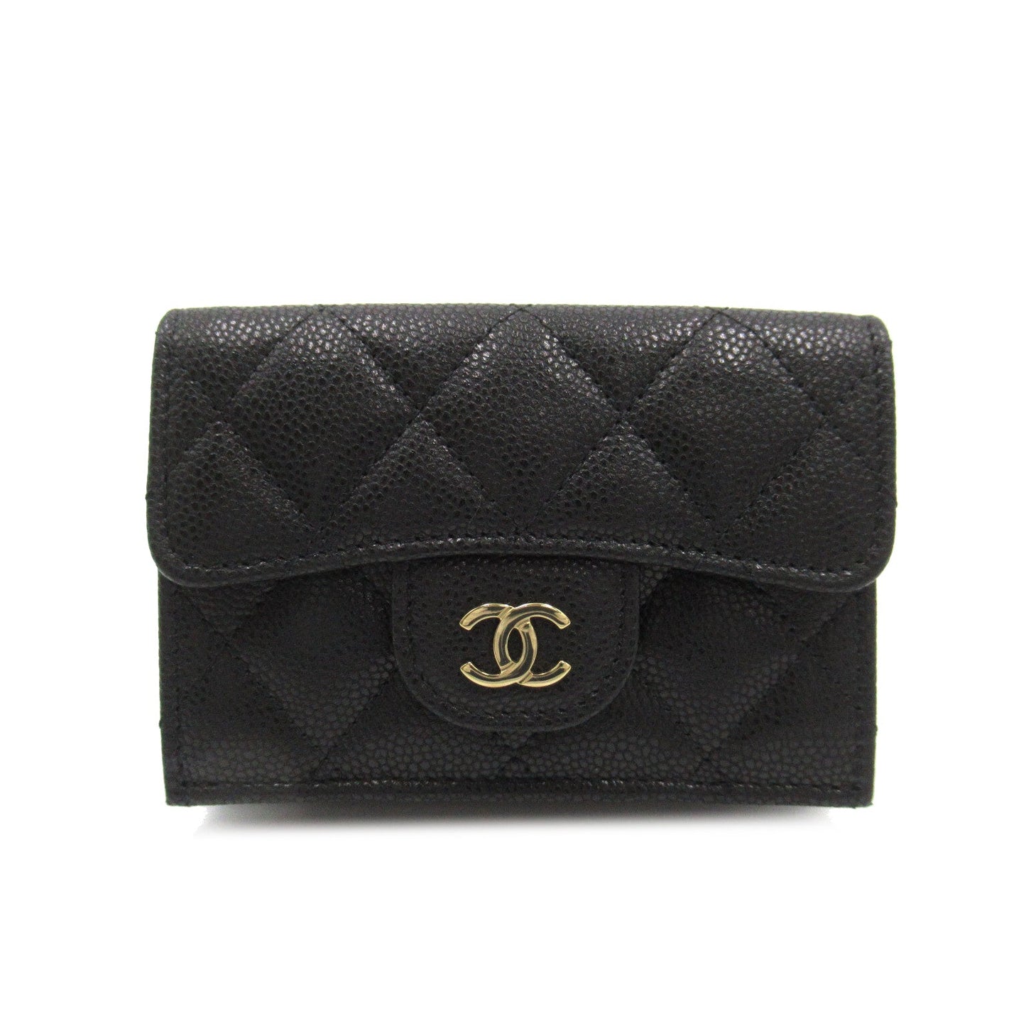 CHANEL Small Flap Wallet Three Fold Wallet Wallet Cabia S   Black  AP0230