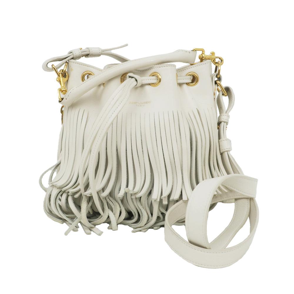 Saint Laurent Emanuel 2WAY Shoulder Bag Hand White Off-White Fringe 357603