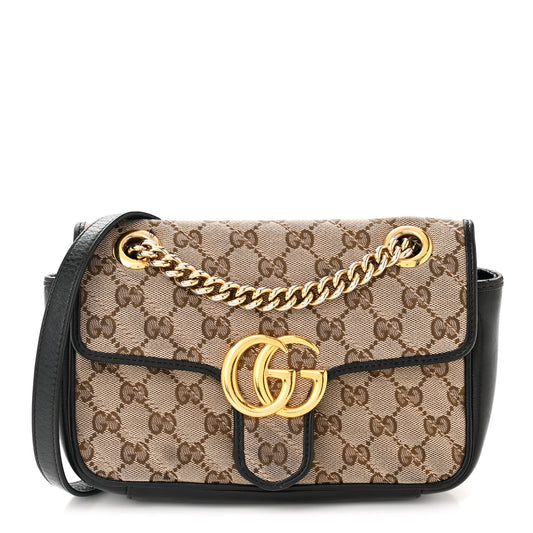 Gucci  Monogram Matelasse Diagonal Mini GG Marmont Shoulder Bag Beige Black