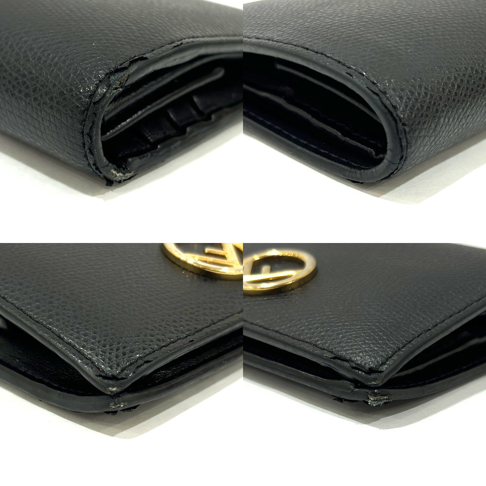 Fendi 8M0387 Leather Black Two Fold Wallet Gold Wallet