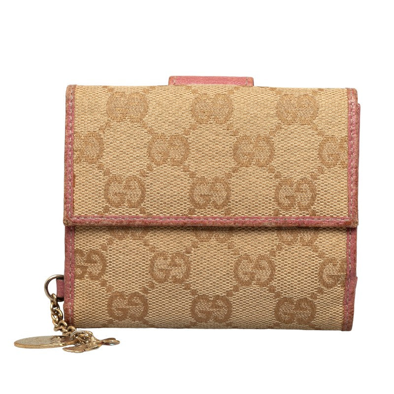 Gucci GG canvas 154183 Double folded wallet canvas/leather beige pink ladies.