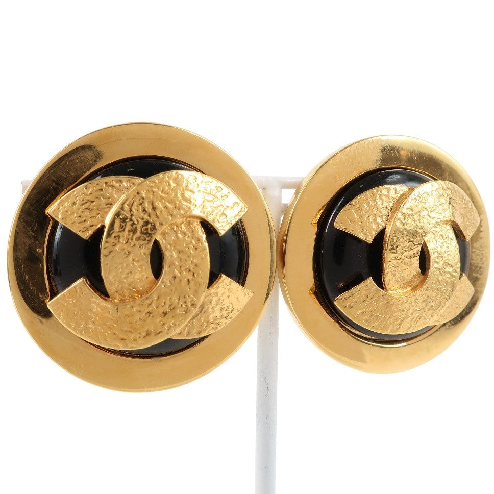 CHANEL EARLING COCOMARK GOLD MECKING BLACK about 49.8g LADY SCHOOL EARLING CHANEL EARLING BLACK