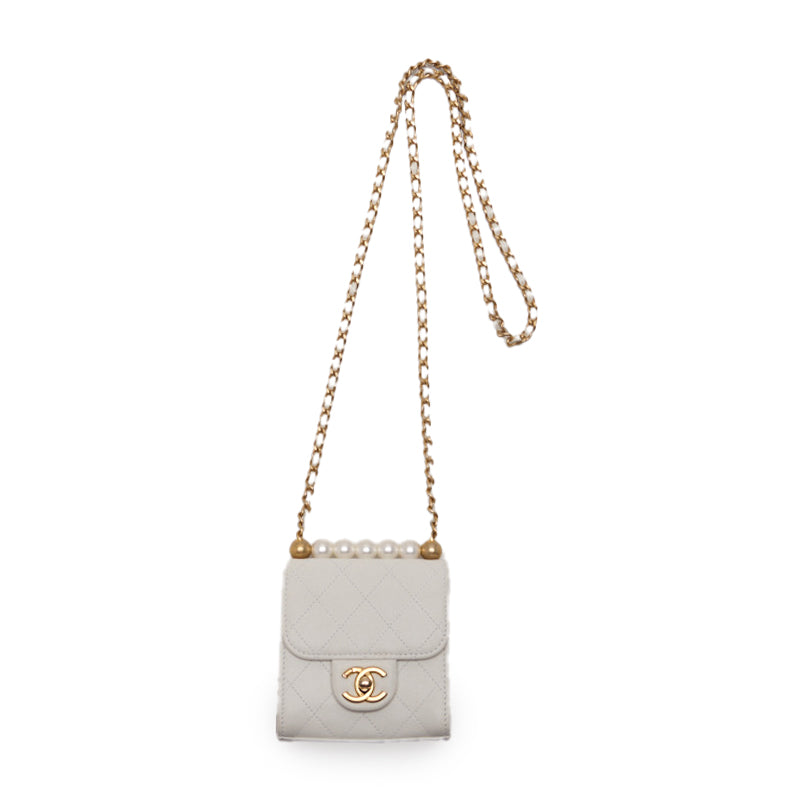 CHANEL 【CHANEL】Mini Trace Pearl Chain Sder  White  Shoulder Bag Mini Shellder Bag  Bag Hybrid 【 Ship】