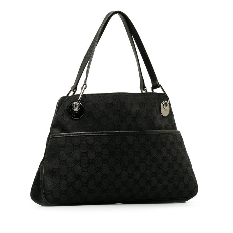 Gucci GG canvas 121023 tooth bag canvas/leather black ladies