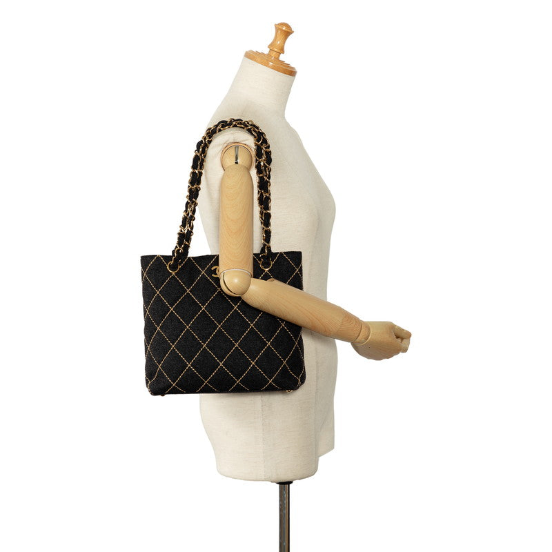 Chanel Wild Stitch Coco Chain Tote Shoulder Bag Black Felt  Chanel