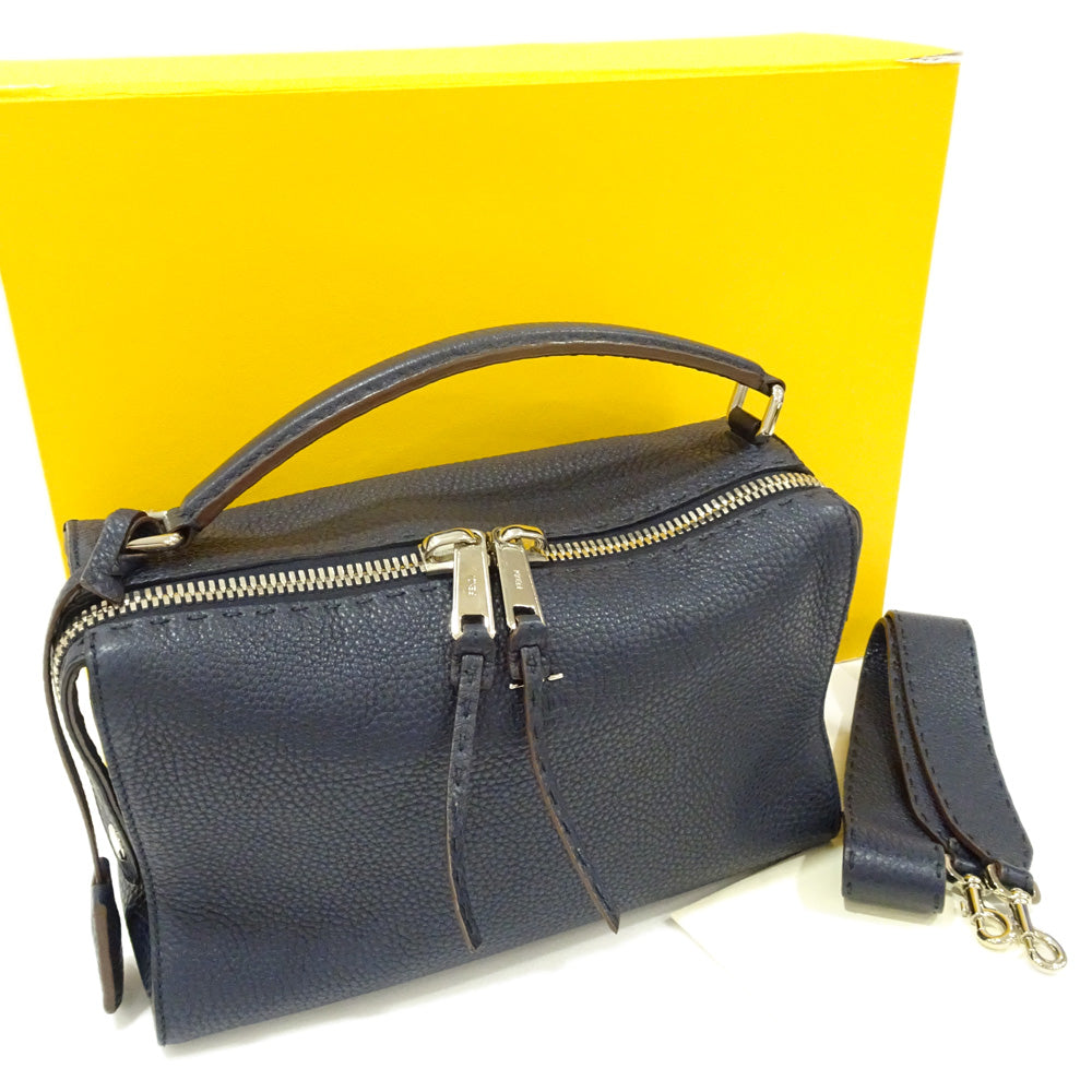 Fendi Celeria R 8BL137 2WAY Leather Bag Navy Shoulder Bag