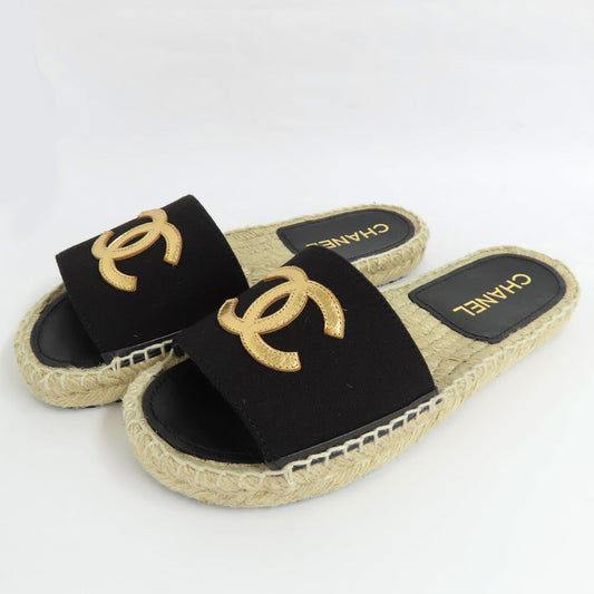 CHANEL Chanel Sandals Espadrille 24P G45590 Muel Casual 36 23.0cm equivalent Coco Black G Shoes  New Unused]