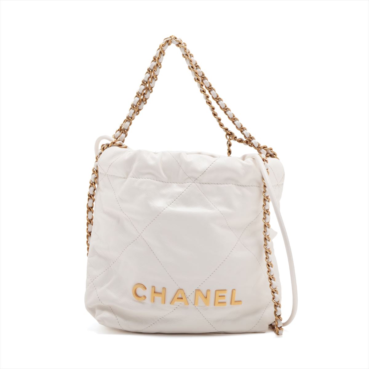 Chanel 22 Mini Leather Chain Shoulder Bag White G  AS3980