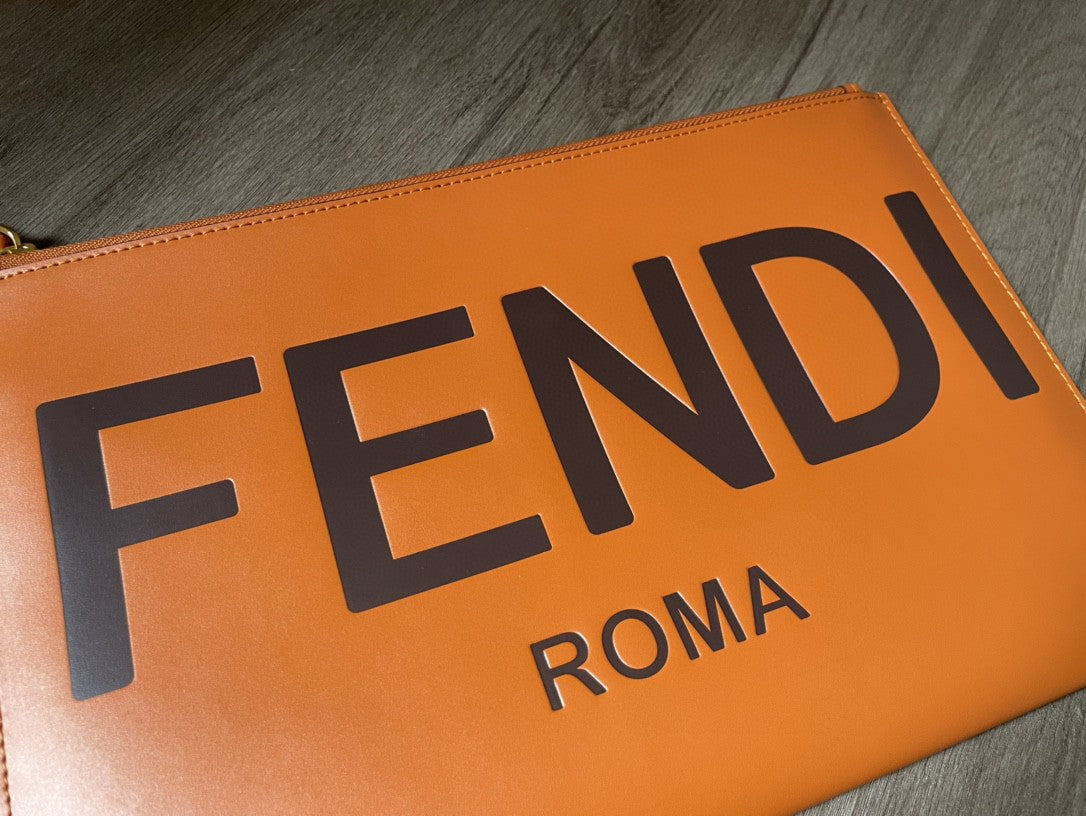 Fendi Flat Pouch Brown Large Pouch Bag