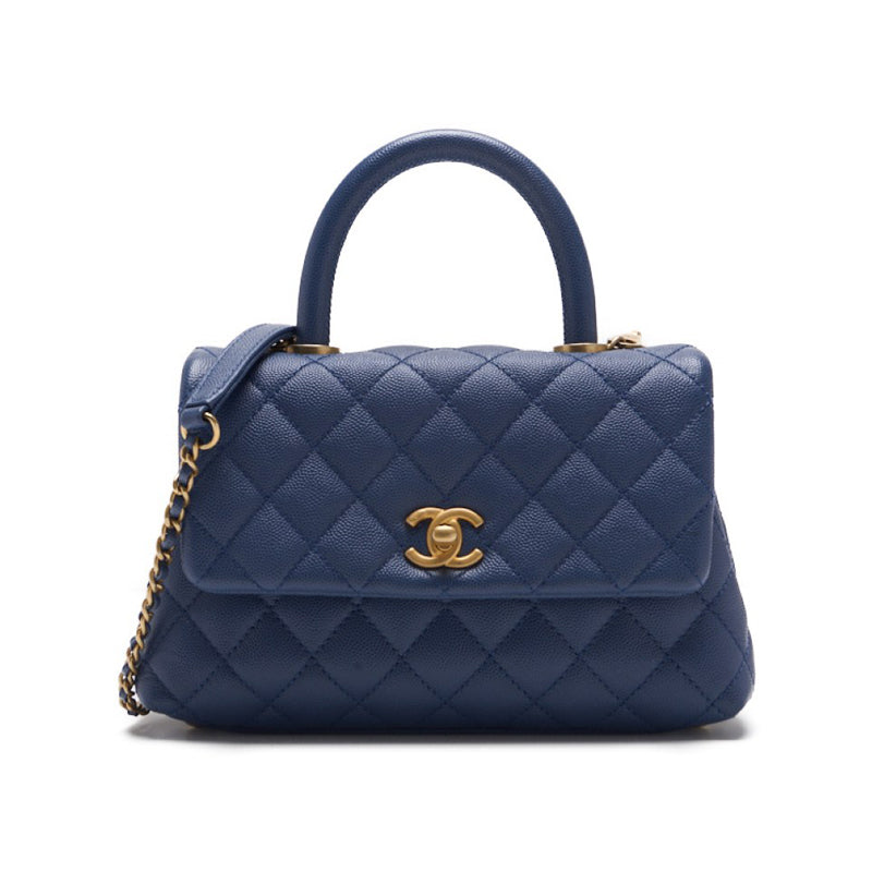 CHANEL Matrasse Coco Handle 2WAY Handbag Caviar S Blue  Handbag  Shoulder Bag Ladies Handbag Hybrid 【 Ship】 Ladies Handbag Ladies Handbag Ladies Handbag Ladies Handbags