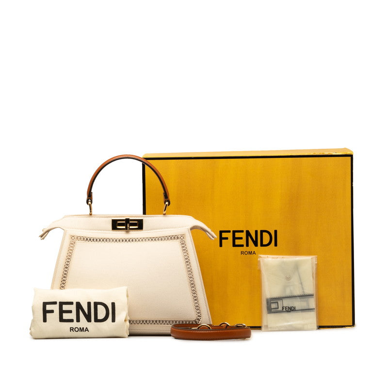 Fendi Peekaboo Ixi Yu Medium Handbag Shoulder Bag 2WAY 8BN321 White Canvas  Fendi