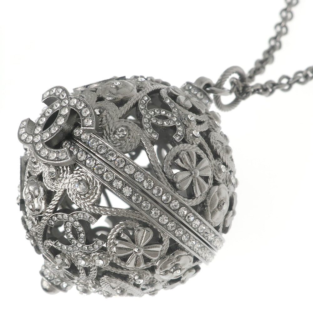 Chanel Ball Pendant Halsband Lock B22C Coco CC Mark COCO Flowers  Rope Line Stone 80cm Antique Silver Accessories Jewelry