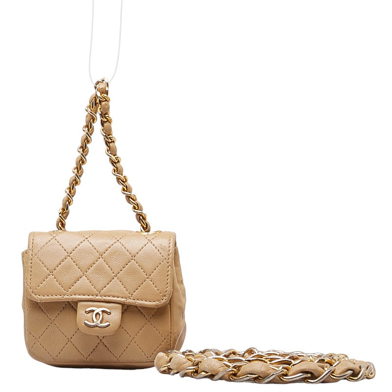 Chanel Mini Matrasse Coco Shoulder Bag Mini Pochette Beige G Leather  CHANEL