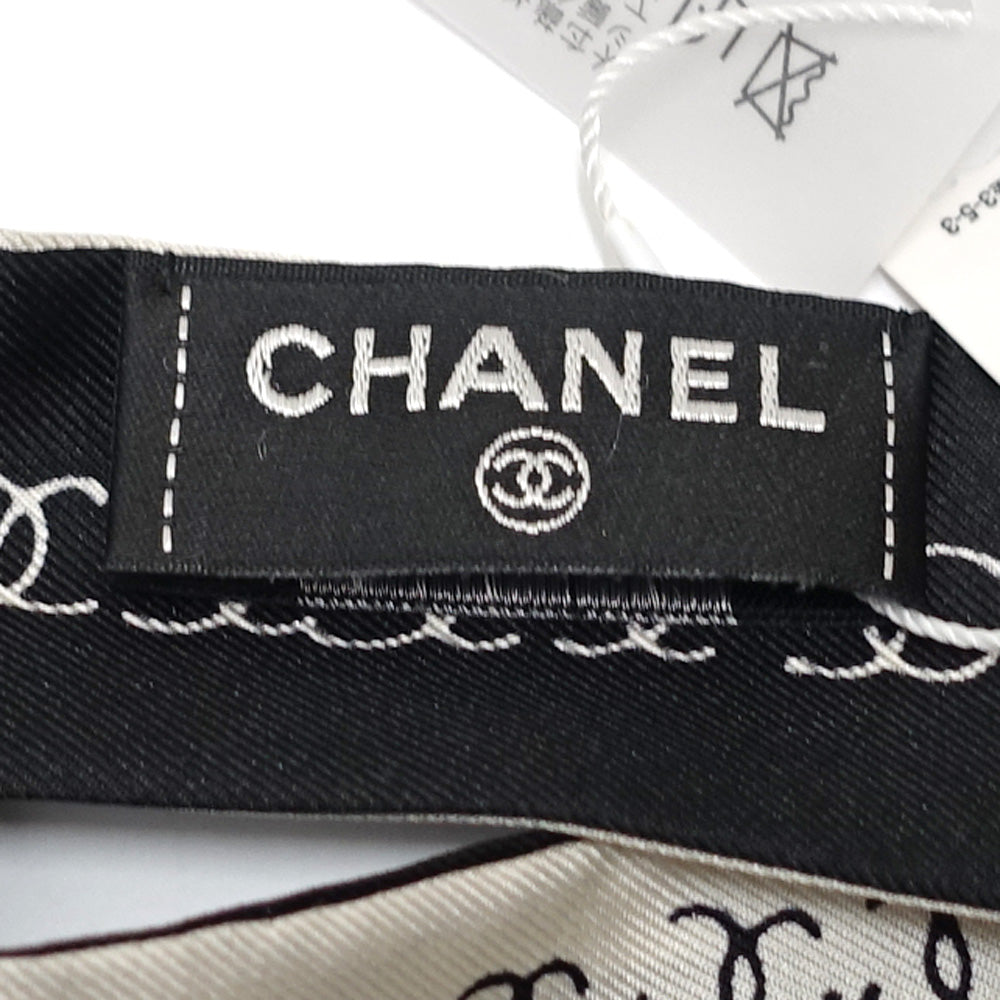 Chanel Hairband Long Shirt Coco White Black Silk Small Other AA8033