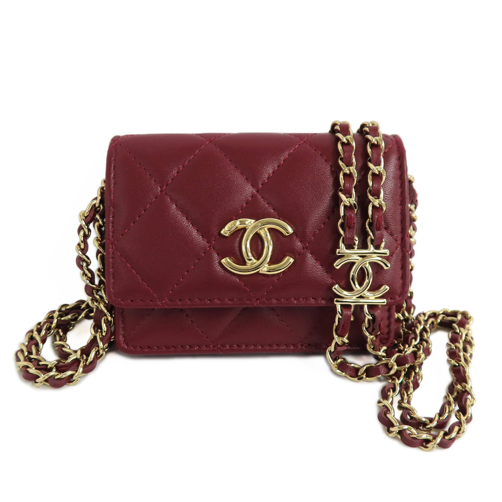 CHANEL Chanel Matrasse Mini Chain Wallet Chain Card Case Wine Red Bordeaux  G Gold  Coco Wallet Small