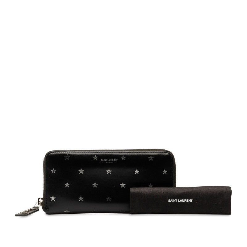 Saint Laurent Star Roundfassner Long Wallet Black Leather Mens Saint Laurent