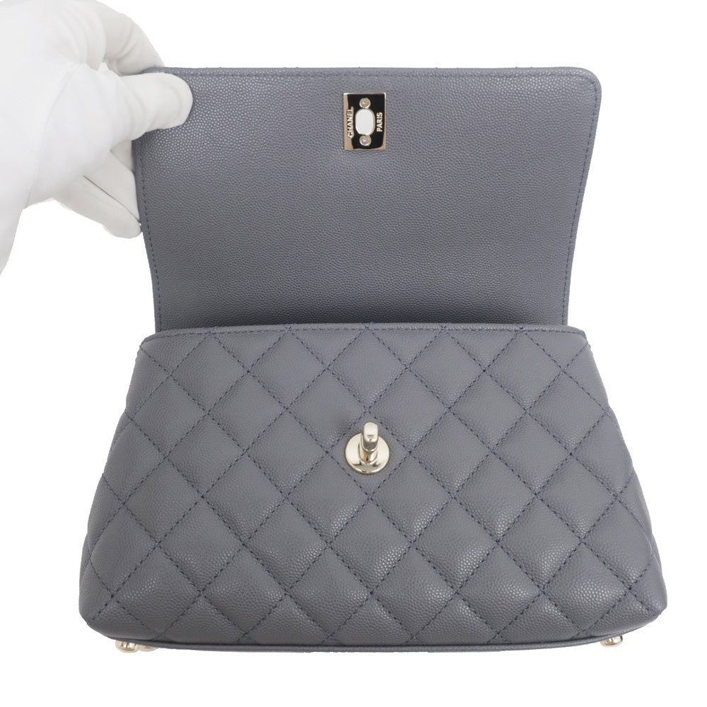 Chanel Coco Handle XS Green  S Handbag Top Handle Grey Sheldr GD G A92990