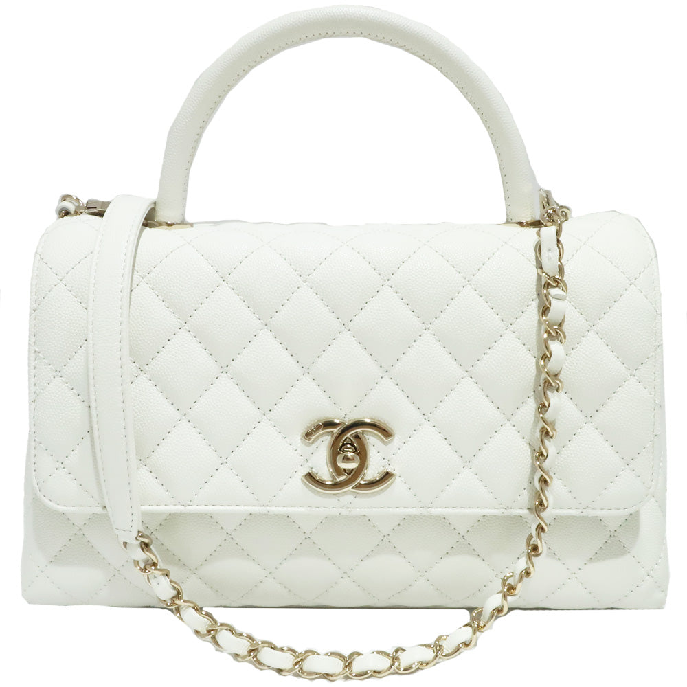 【Chanel】Chanel Coco Handle 28 Shoulder Bag Caviar S Handbag G  A92991 White White  【New】【Unused】