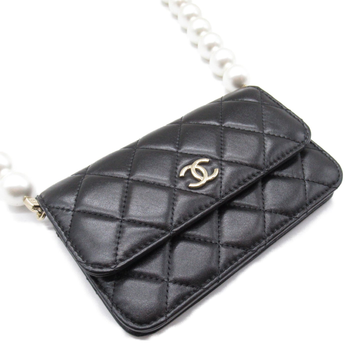 CHANEL  Pearl Wallet Shoulder Bag  S  Black Rams