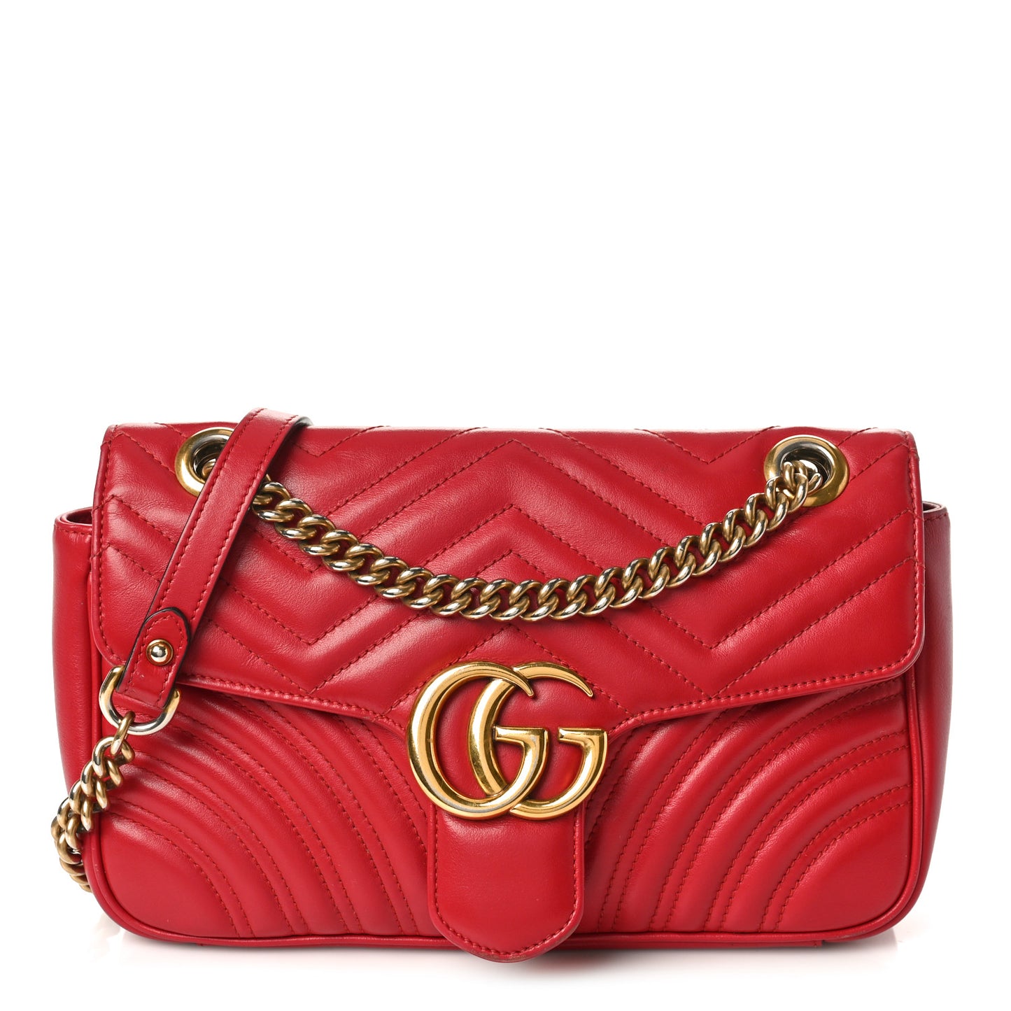 Gucci  Calfskin Matelasse Small GG Marmont Shoulder Bag Hibiscus Red