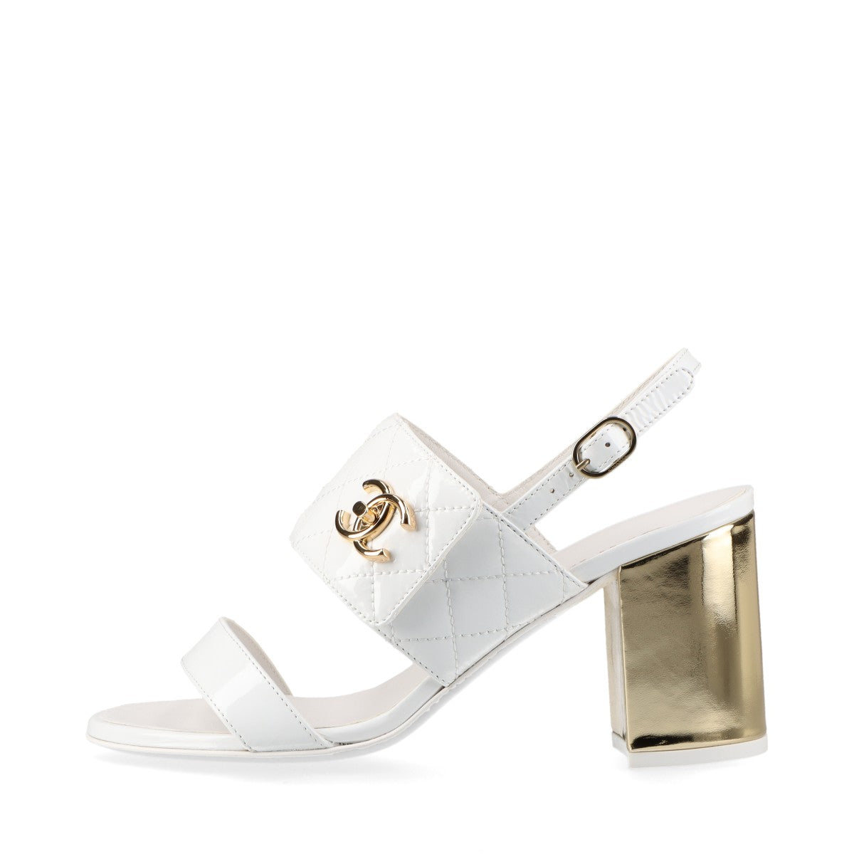 Chanel Coco 23P Patent Leather Sandals 35C  White X G G39730 Matrasse Strip Box  Bag