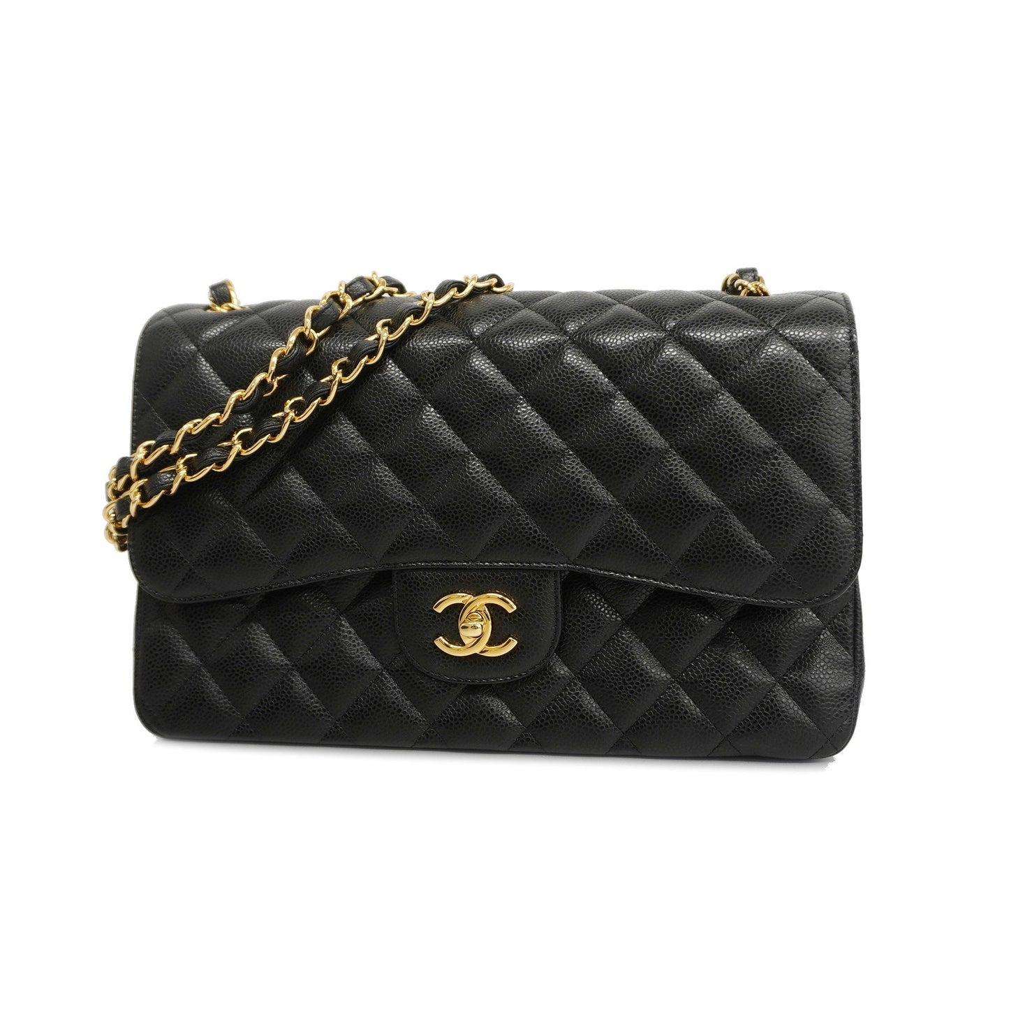 CHANEL  Big Matelasse W Flap W Chain Women's Caviar Leather Shoulder Bag