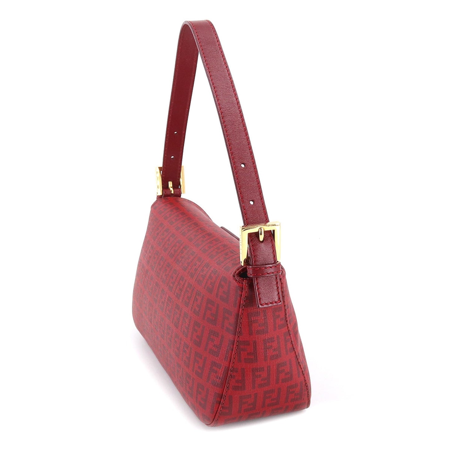 FENDI Zucchino Mamma Baguette Shoulder Bag PVC Leather Red 8BR003 Gold Hardware