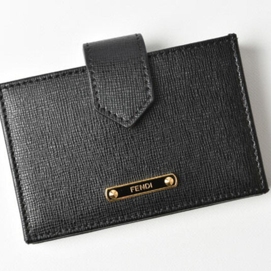 Fendi card case business holder FENDI leather black gold