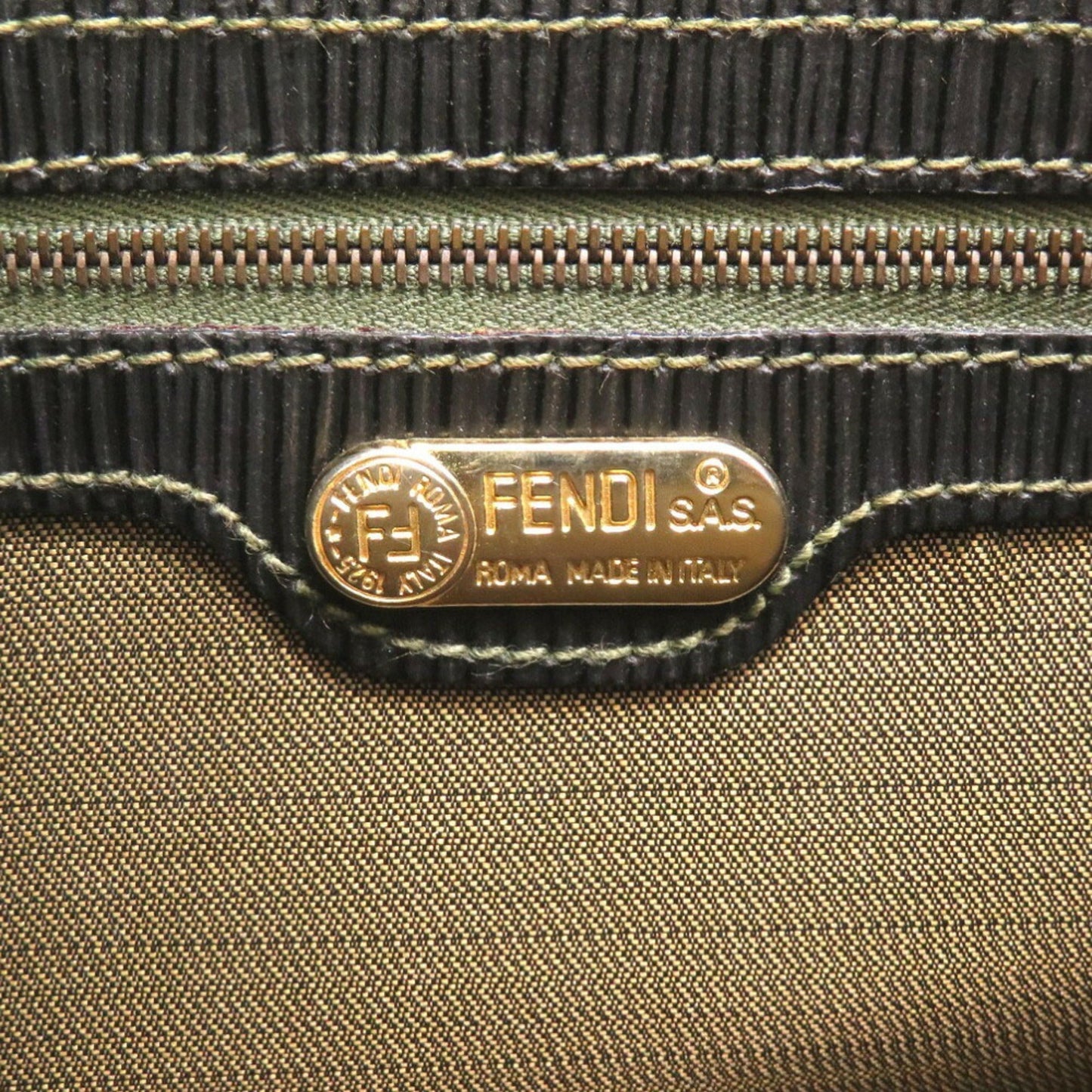 FENDI Zucca Leather Canvas Brown Black Handbag