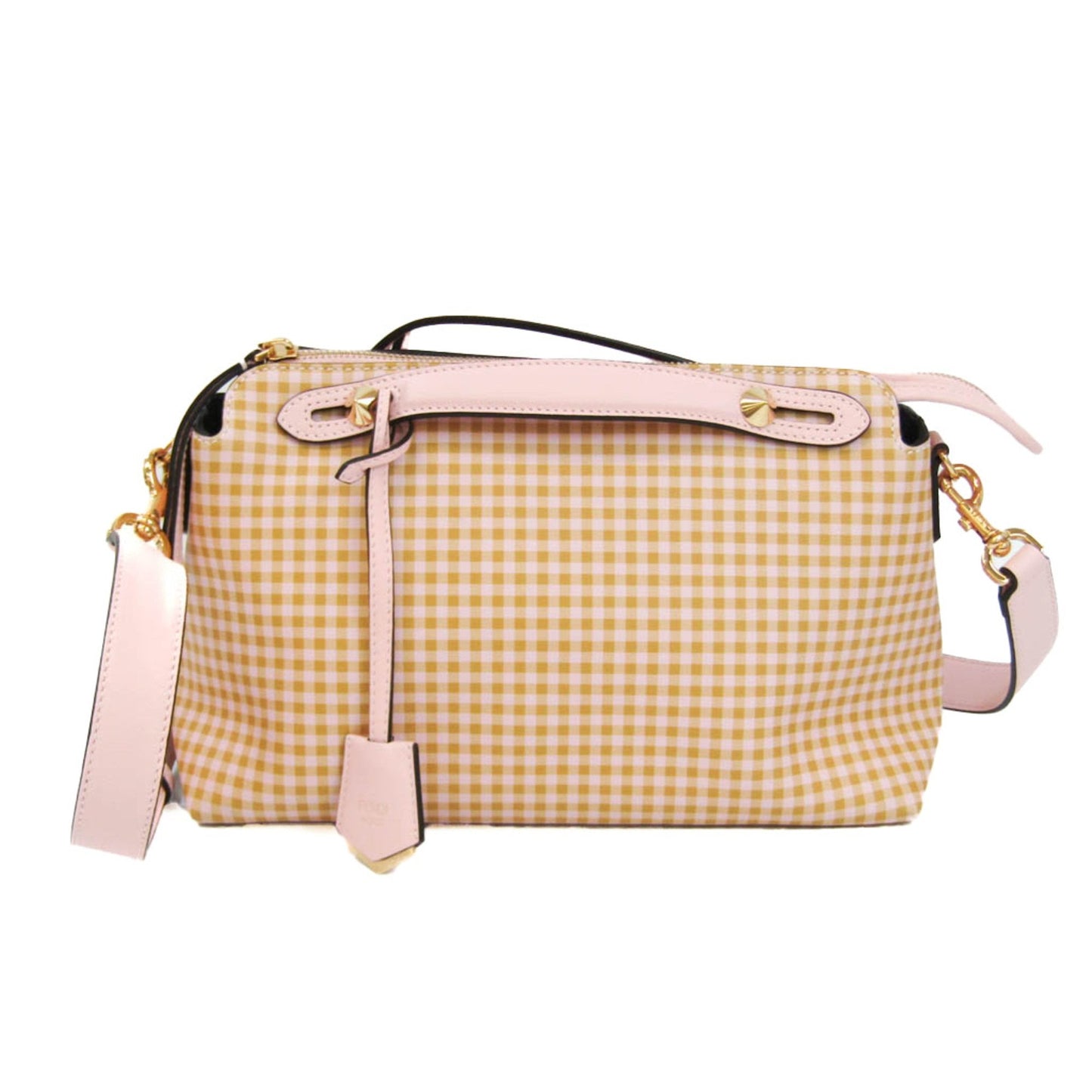 FENDI By The Way Gingham Plaid 8BL146 Women's Leather Handbag,Shoulder Bag Beige,Light Pink,Yellow